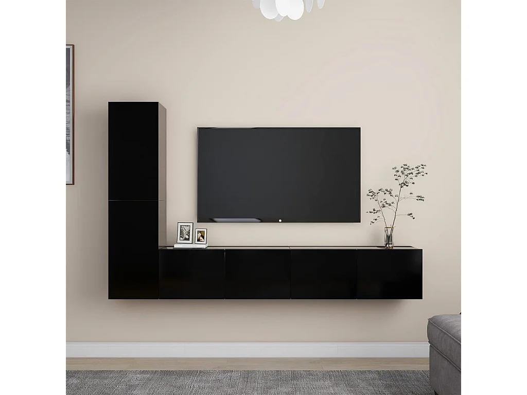 TV-kastenset 4-delig Zwart Spaanplaat