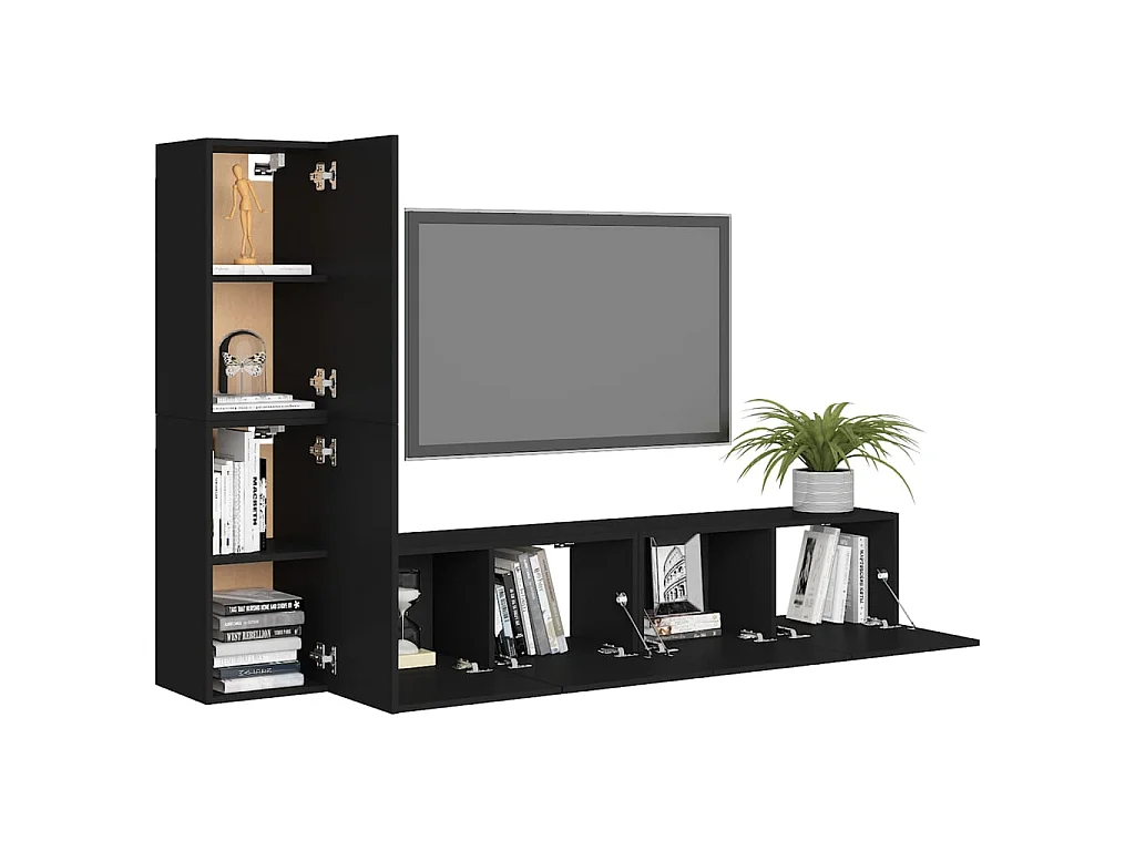 TV-kastenset 4-delig Zwart Spaanplaat
