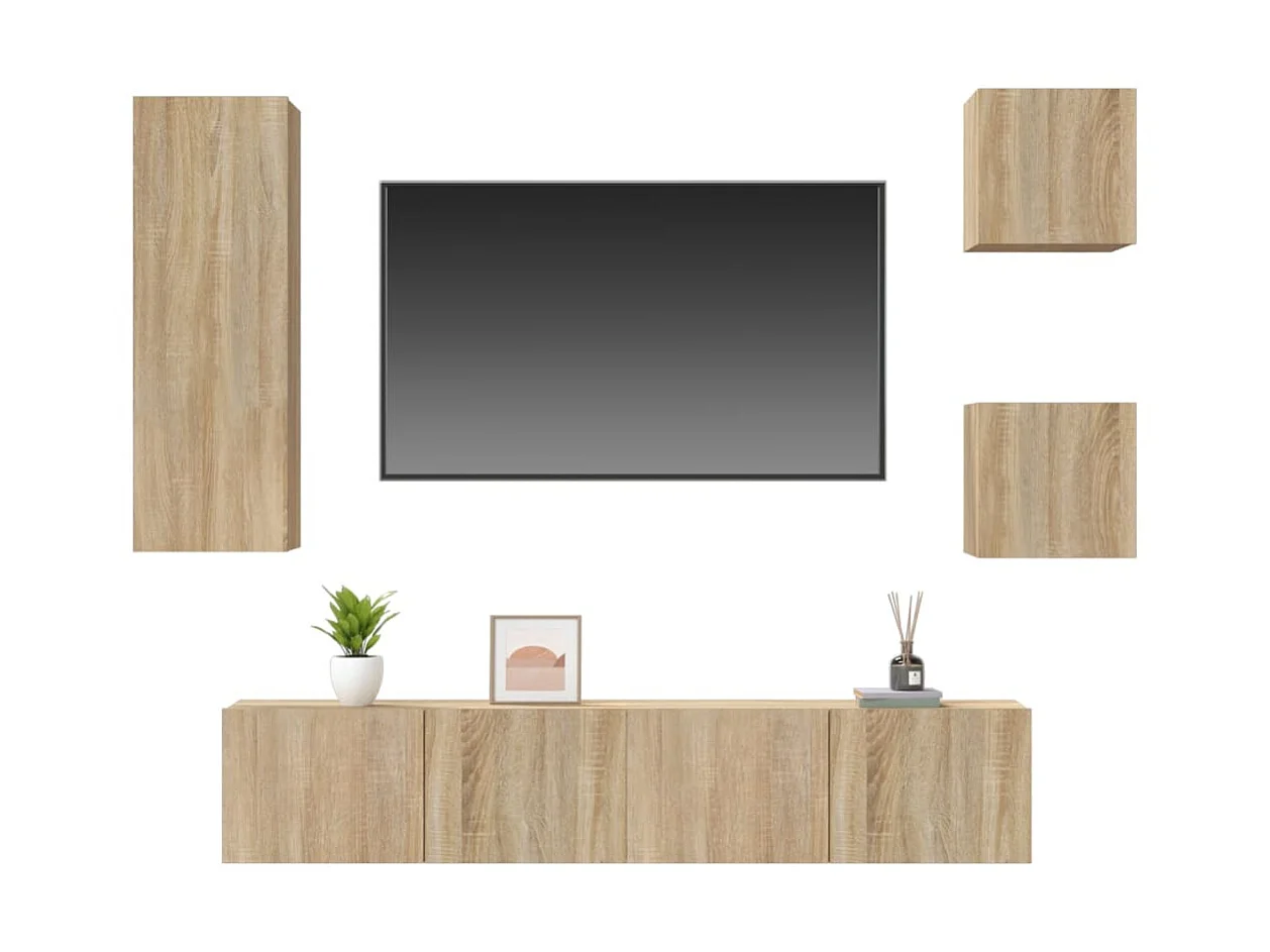 Set supporto TV da 5 pezzi in legno ingegnerizzato rovere Sonoma