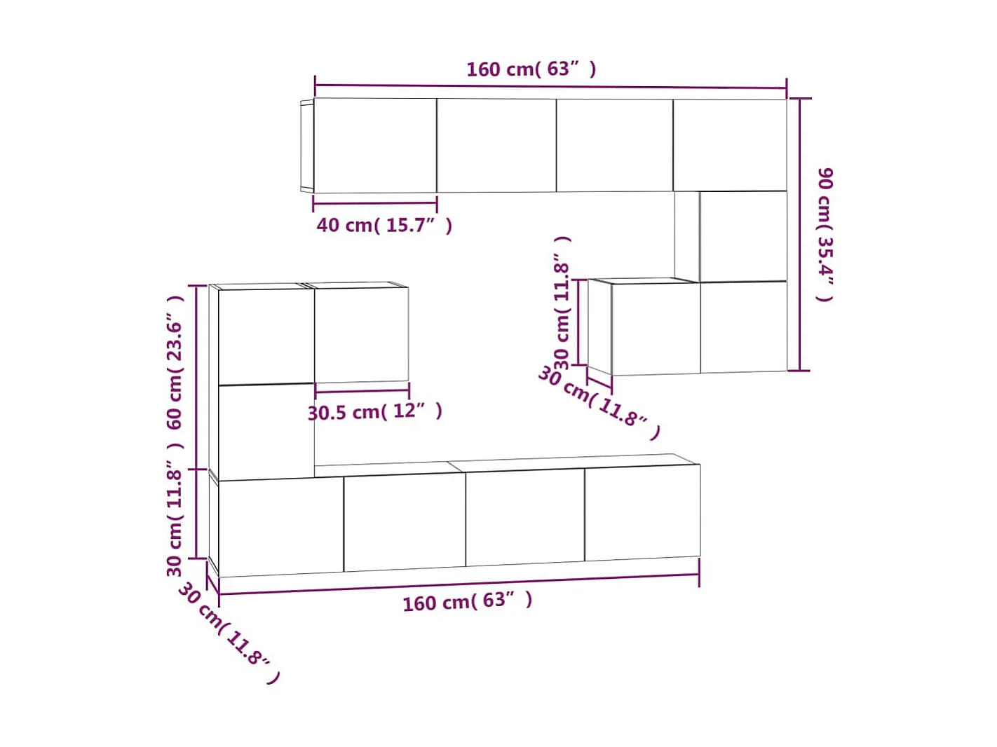 Mobile TV a parete Grigio cemento Derivati del legno