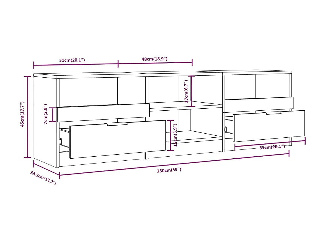 Meuble TV Blanc 150x33,5x45 cm Bois d'ingénierie