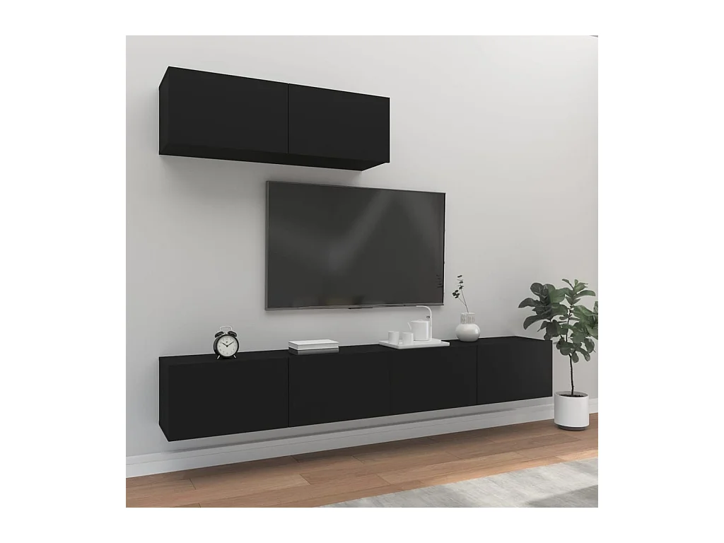 Ensemble de meubles TV 3 pcs Noir Bois d'ingénierie