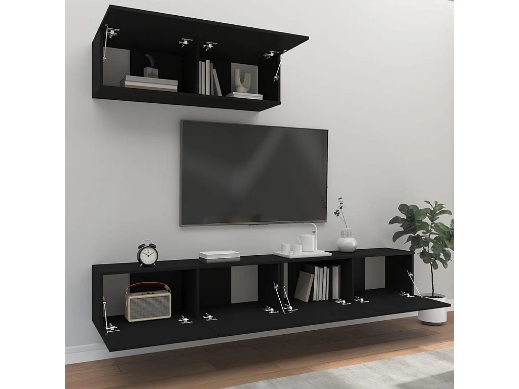 Ensemble de meubles TV 3 pcs Noir Bois d'ingénierie
