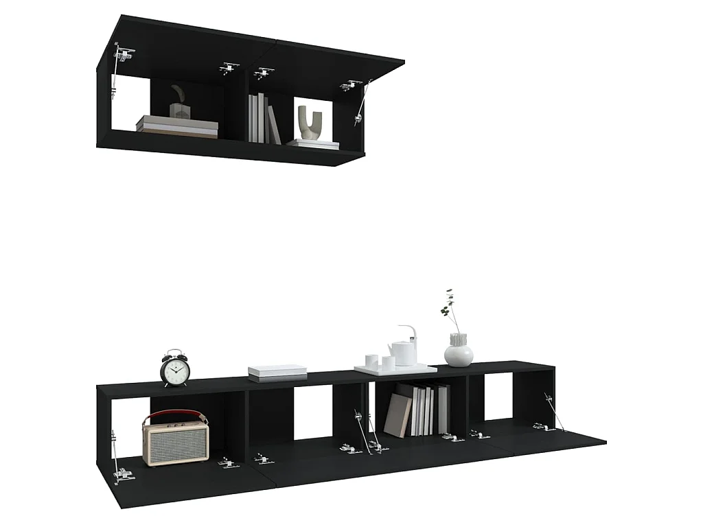 Ensemble de meubles TV 3 pcs Noir Bois d'ingénierie