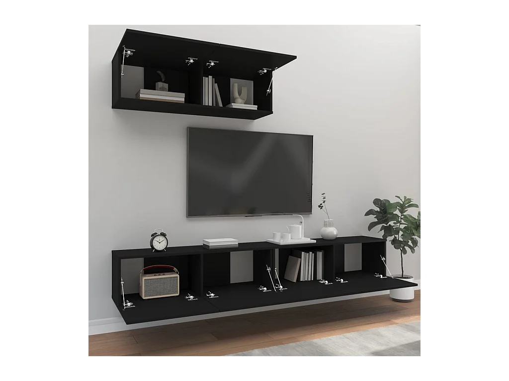 Ensemble de meubles TV 3 pcs Noir Bois d'ingénierie