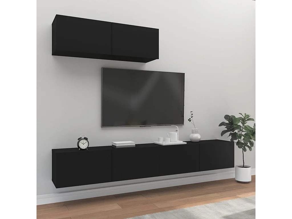 Set porta TV da 3 pezzi in MDF nero