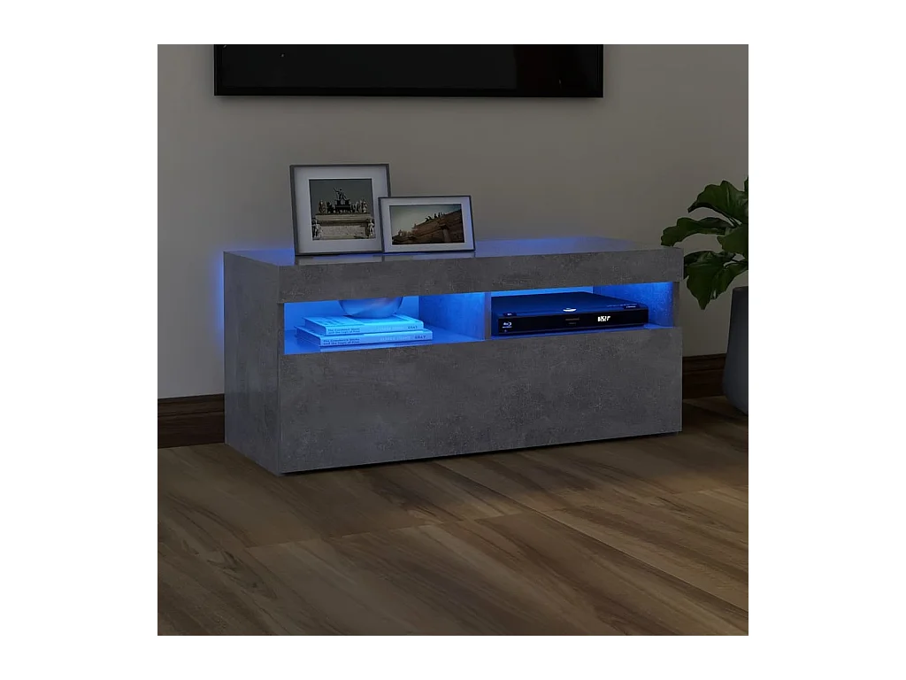 Meuble TV avec lumières LED gris béton 90x35x40 cm