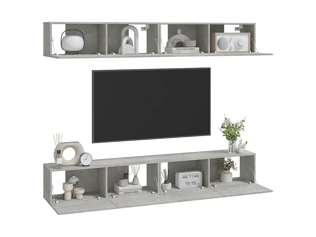Muebles TV de pared 4 piezas Gris hormigón 100x30x30 cm