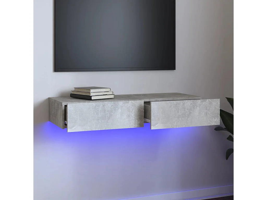 Móvel de TV com luzes LED cinza concreto 90x35x15,5 cm