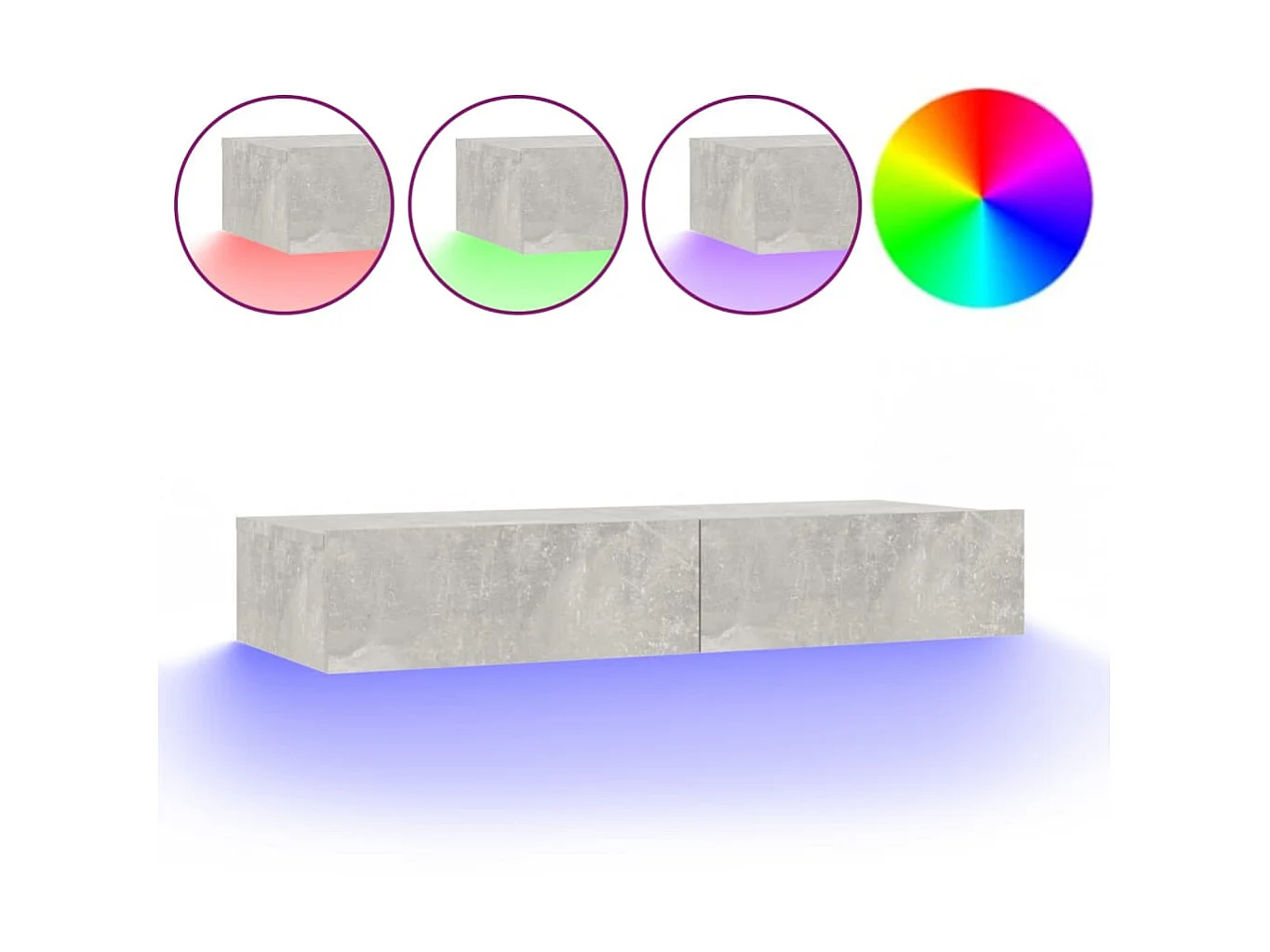 Móvel de TV com luzes LED cinza concreto 90x35x15,5 cm