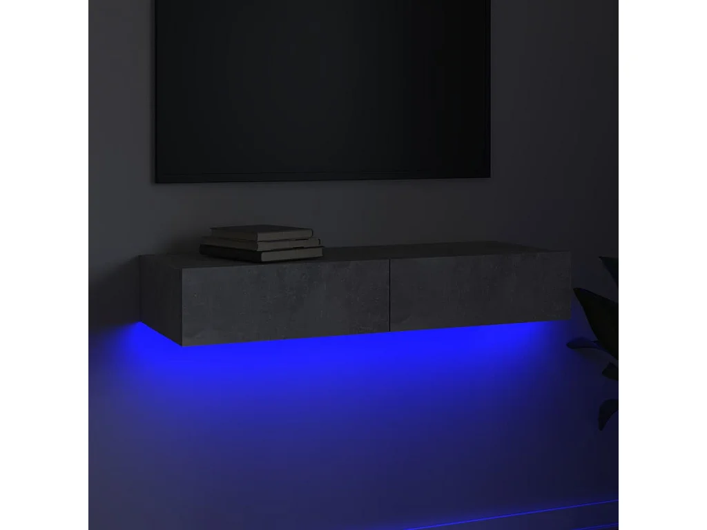 Móvel de TV com luzes LED cinza concreto 90x35x15,5 cm
