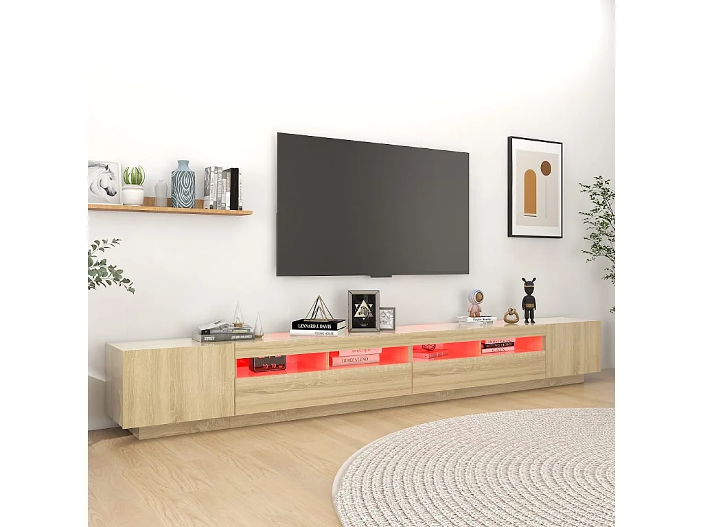 Mobile TV con luci LED Rovere Sonoma 300x35x40 cm