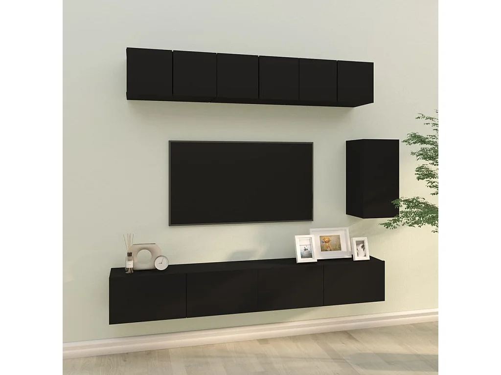 Ensemble de meubles TV 6 pcs Noir Bois d'ingénierie