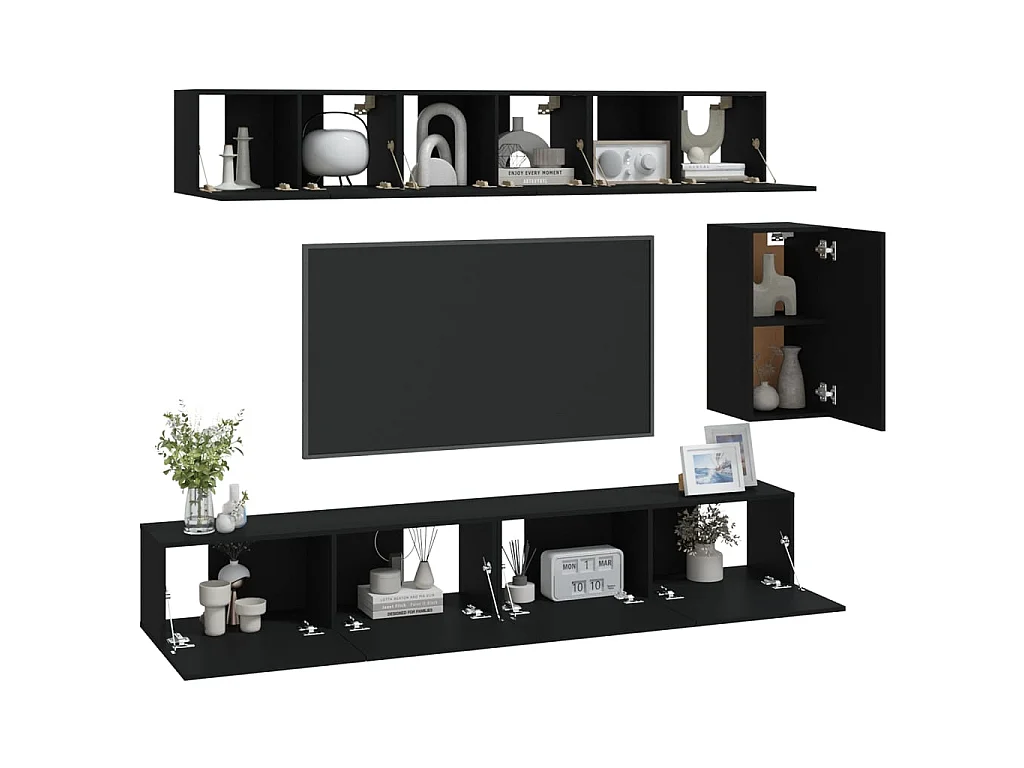 Ensemble de meubles TV 6 pcs Noir Bois d'ingénierie