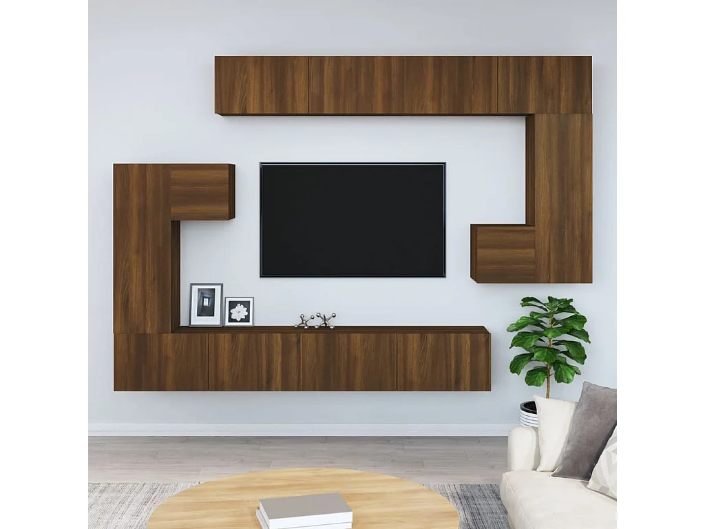 Wandmontiertes TV-Möbel, braune Eiche, Holzwerkstoff