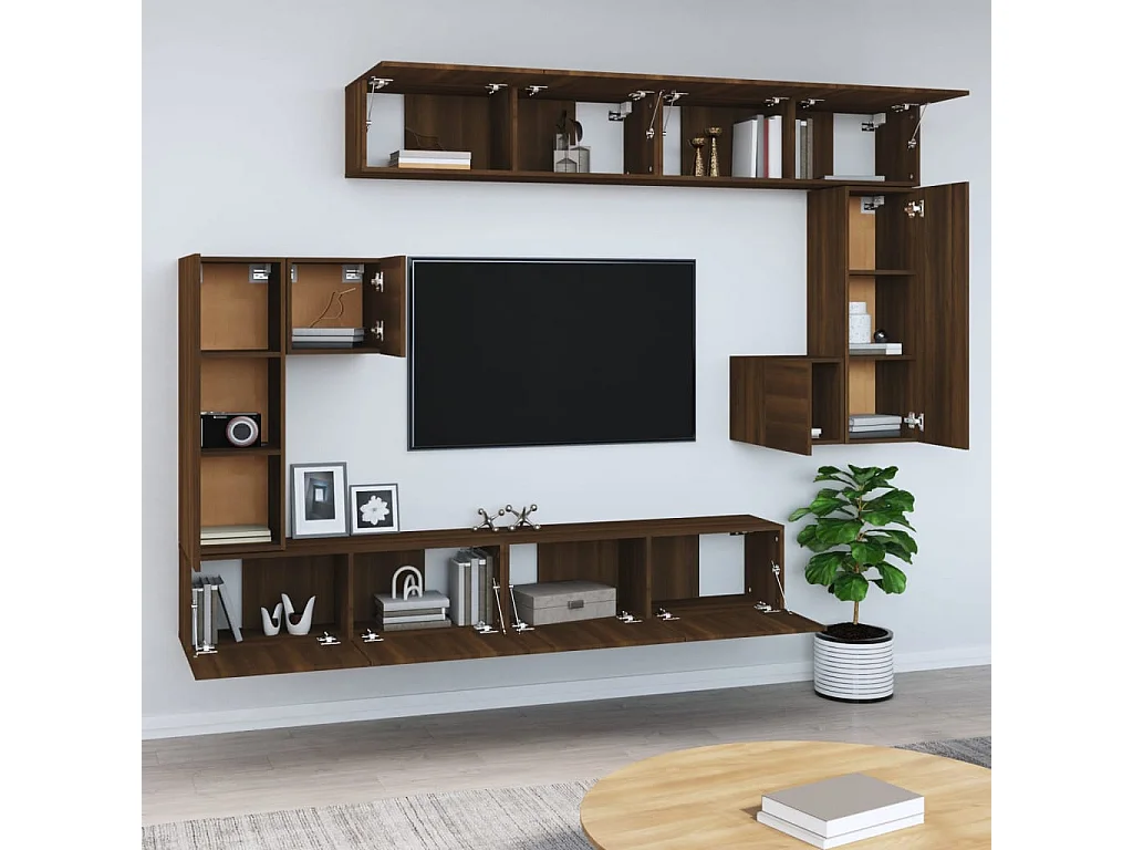 Wandmontiertes TV-Möbel, braune Eiche, Holzwerkstoff