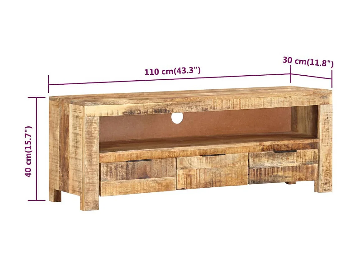 Mobile TV 110x30x40 cm Legno di mango grezzo