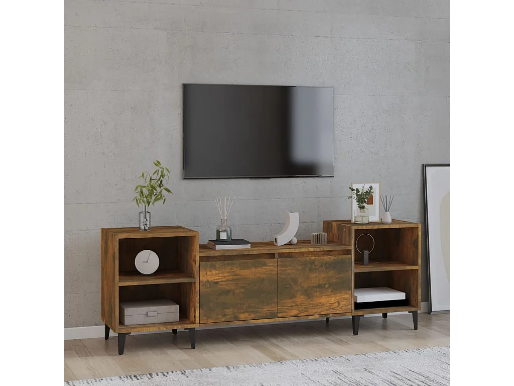 Meuble TV Chêne fumé 160x35x55 cm Bois d'ingénierie