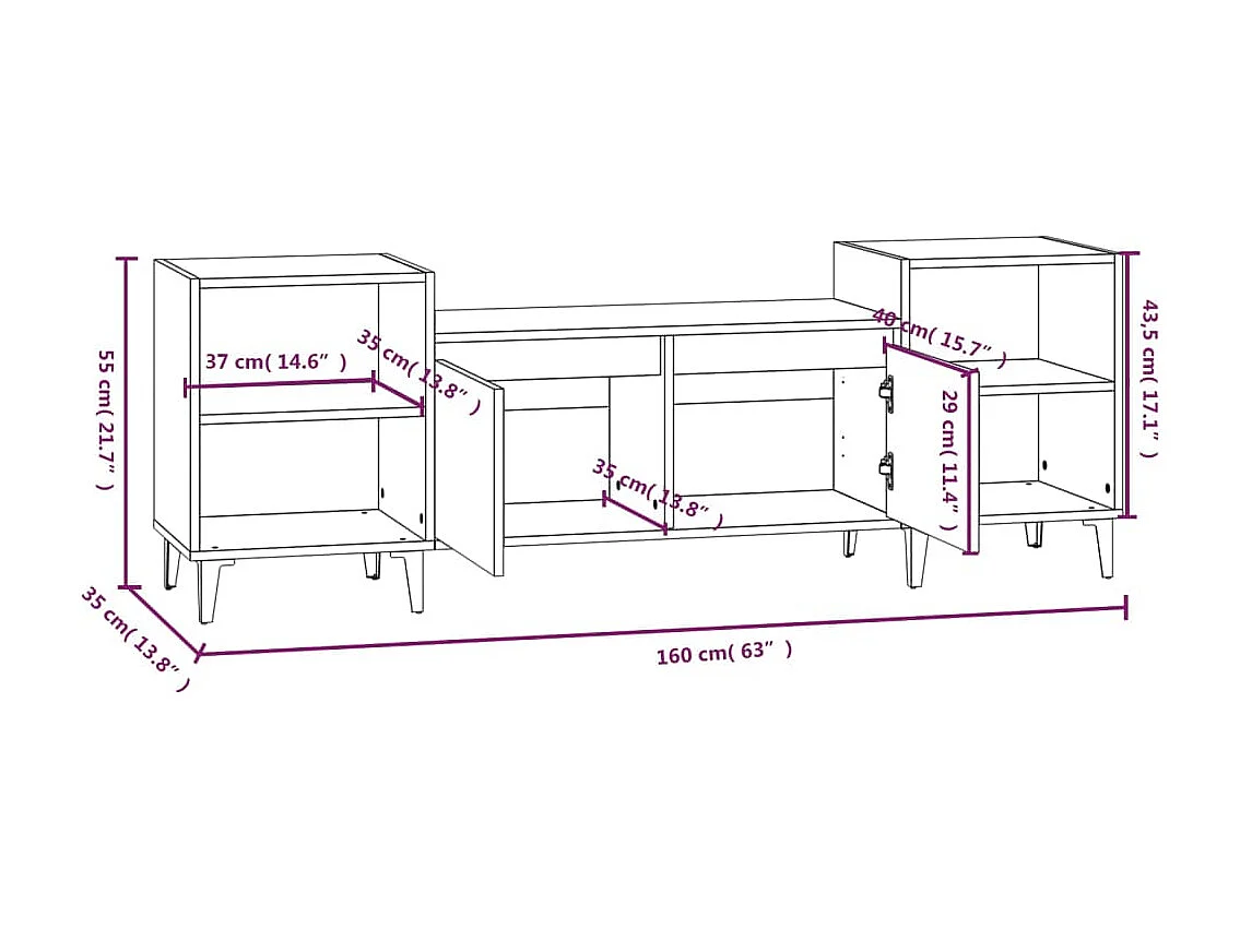 Meuble TV Chêne fumé 160x35x55 cm Bois d'ingénierie