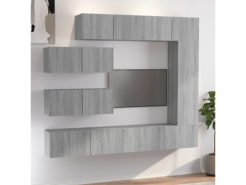 Sonoma Grey 7-teiliges TV-Ständer-Set aus Holzwerkstoff