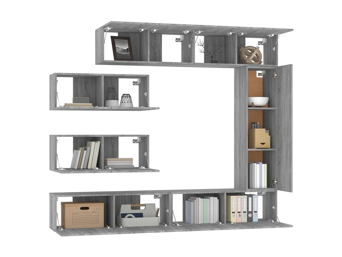 Set supporto TV da 7 pezzi in MDF Sonoma grigio
