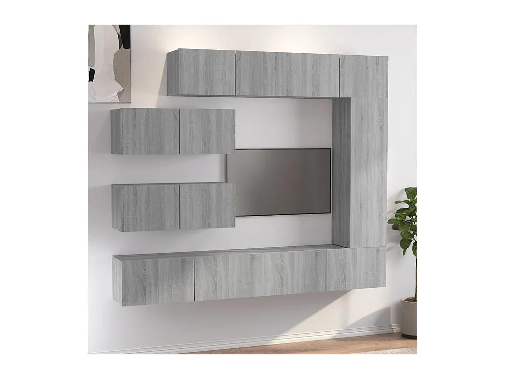 Juego de soporte para TV de 7 piezas de madera de ingeniería gris Sonoma