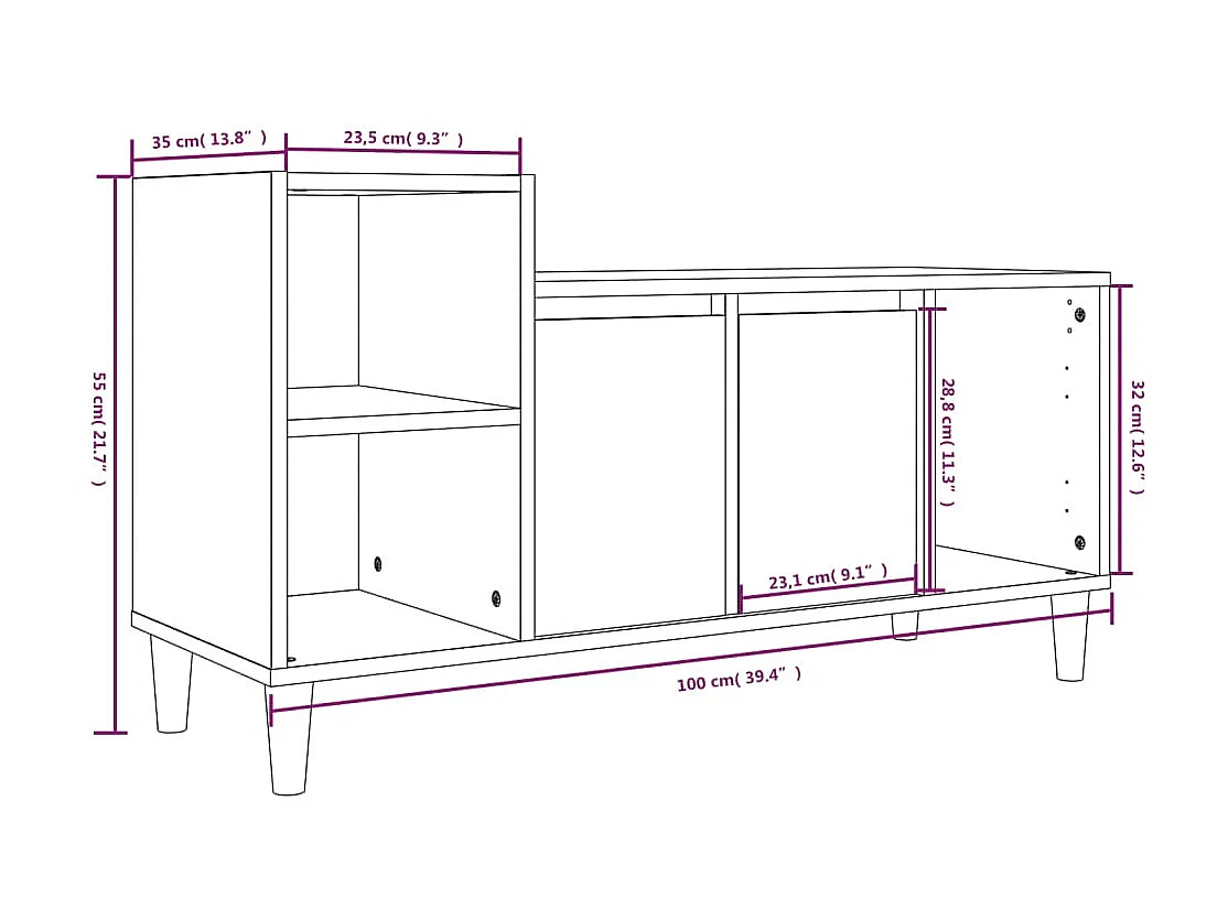 Meuble TV Blanc brillant 100x35x55 cm Bois d'ingénierie