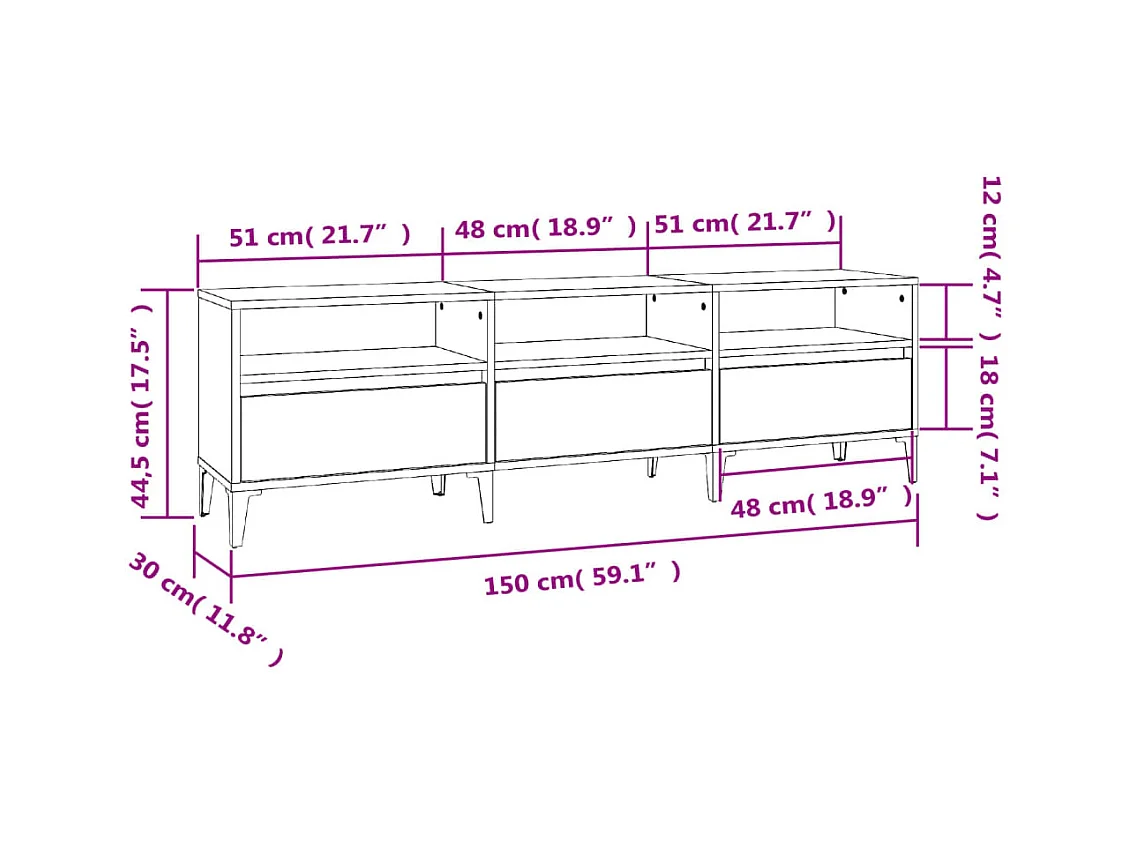 Sonoma grijs tv-meubel 150x30x44,5 cm samengesteld hout
