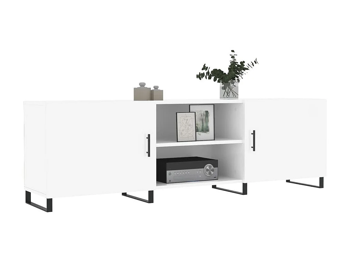 Mueble TV blanco brillo 150x30x50 cm madera contrachapada