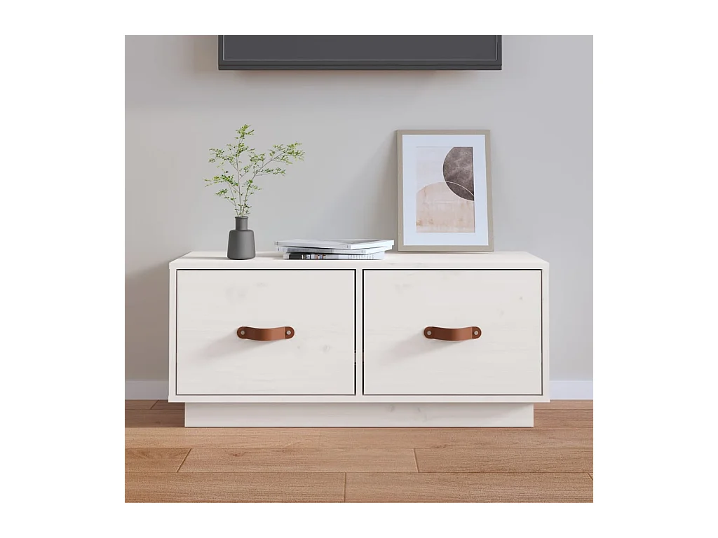 Meuble TV Blanc 80x34x35 cm Bois de pin massif