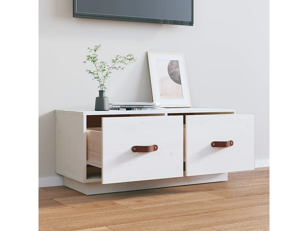 Weißer TV-Schrank 80x34x35 cm Massives Kiefernholz