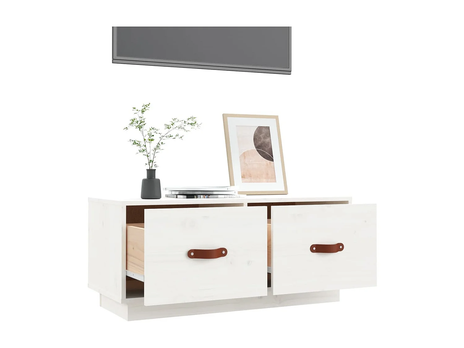 Weißer TV-Schrank 80x34x35 cm Massives Kiefernholz
