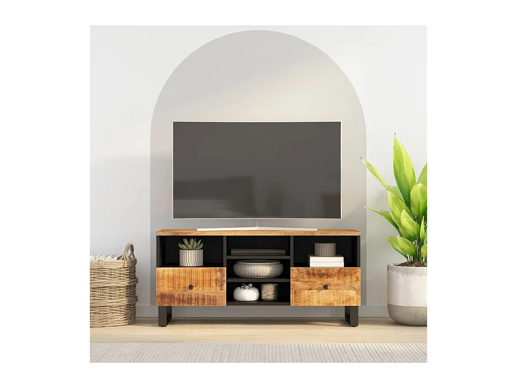 Meuble TV 100x33x46 cm bois de manguier et d'ingénierie