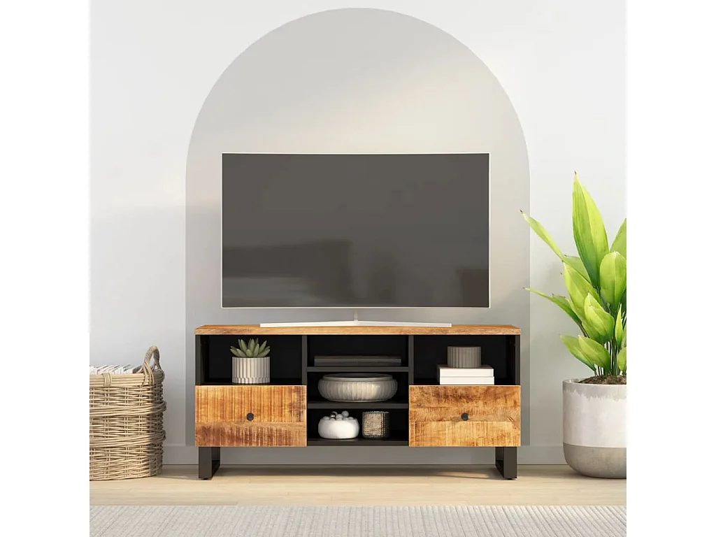 TV-Schrank 100x33x46 cm aus Mangoholz und Holzwerkstoff