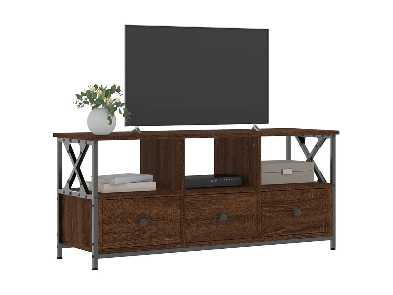 Meuble TV chêne marron 102x33x45 cm bois d'ingénierie et fer