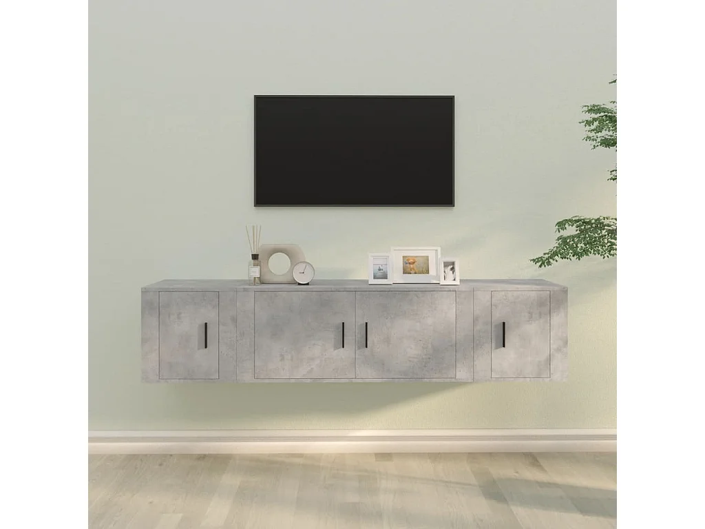 Conjunto mueble TV 3 piezas Gris hormigón Madera contrachapada