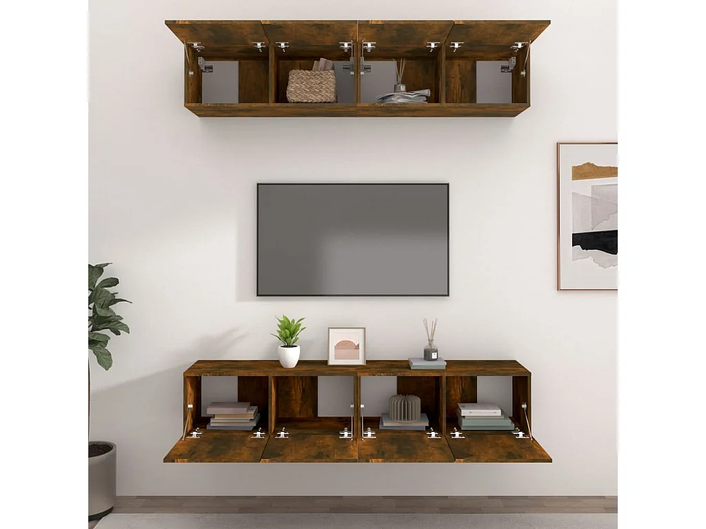Mueble TV 4 piezas Roble ahumado 80x30x30 cm Madera contrachapada