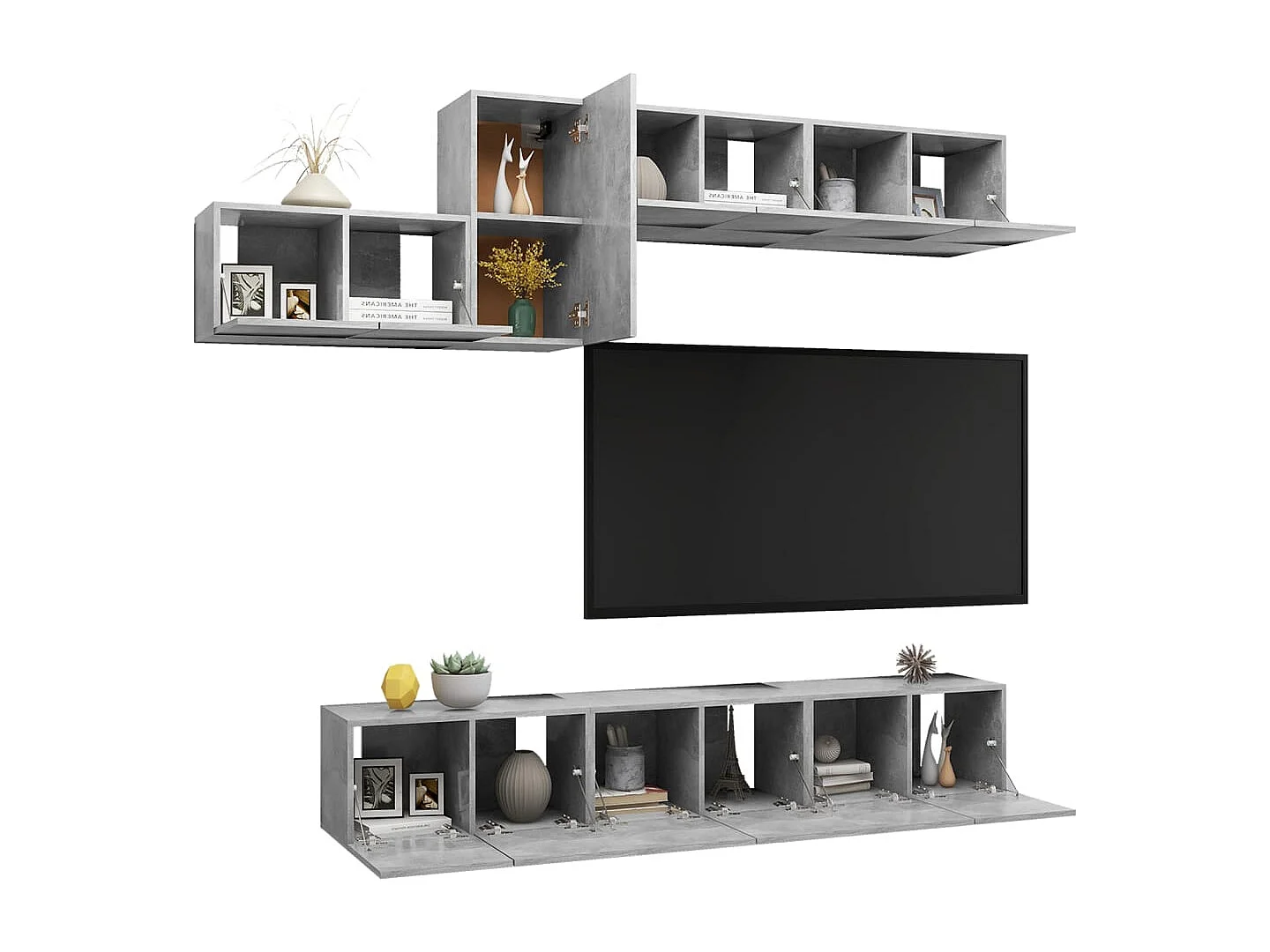 Ensemble de meuble TV 7 pcs Gris béton Aggloméré