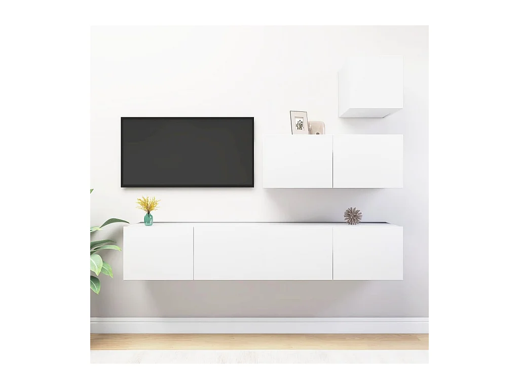 Ensemble de meuble TV 4 pcs Blanc Aggloméré