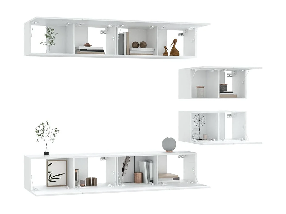 Set supporto TV da 6 pezzi in MDF bianco