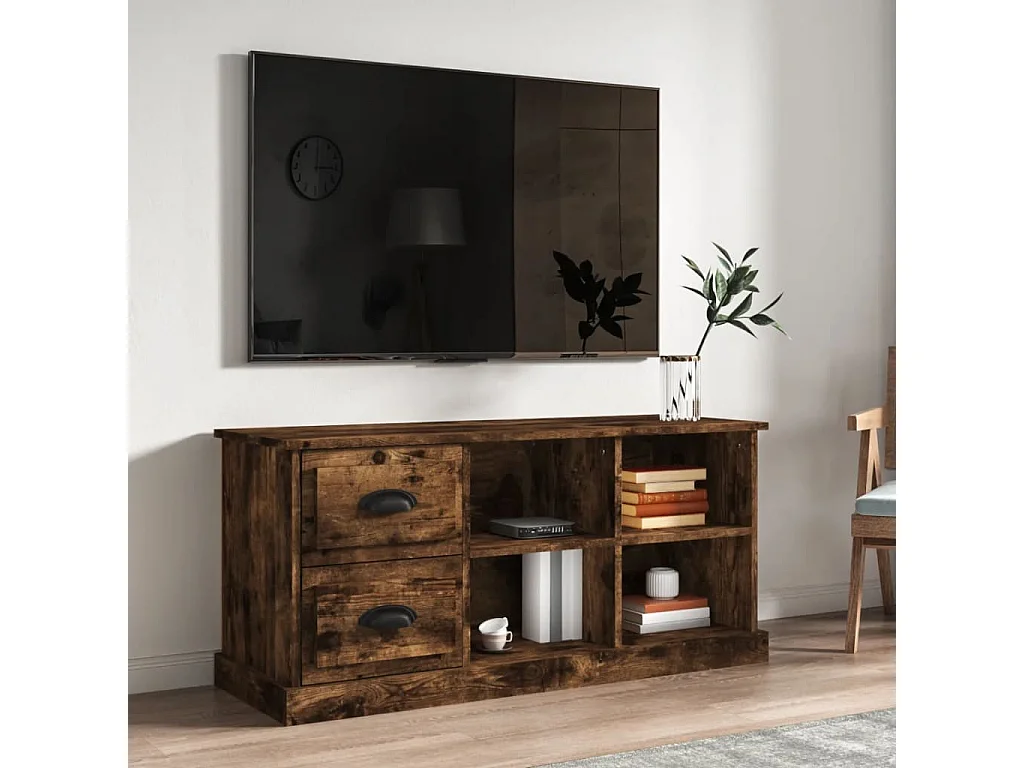 Meuble TV chêne fumé 102x35,5x47,5 cm bois d'ingénierie