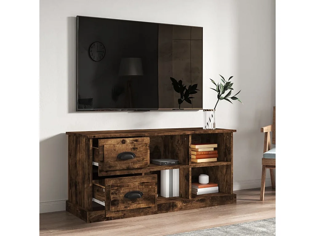 Meuble TV chêne fumé 102x35,5x47,5 cm bois d'ingénierie