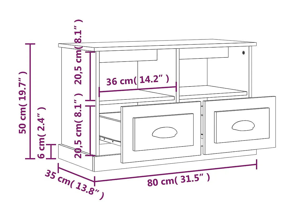 Mueble TV roble ahumado 80x35x50 cm madera contrachapada