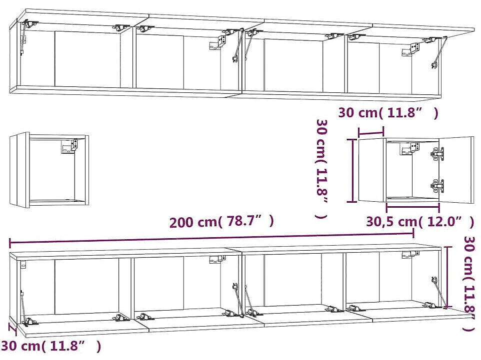 Ensemble de meubles TV 6 pcs Noir Bois d'ingénierie