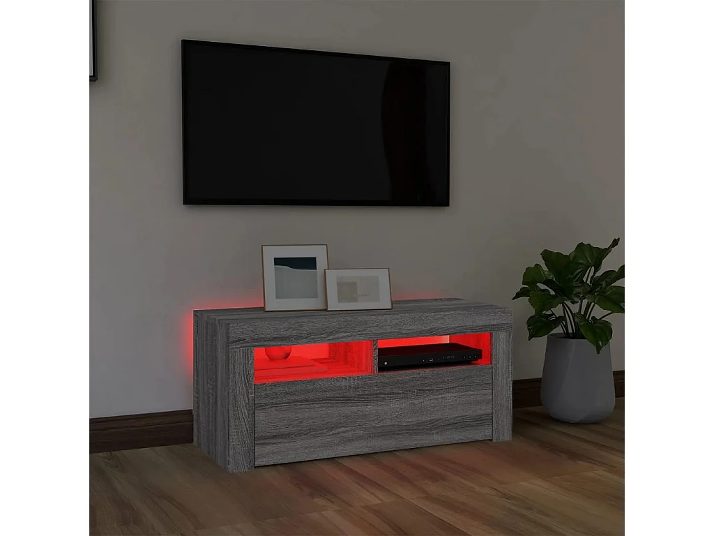 Meuble TV avec lumières LED Sonoma gris 90x35x40 cm
