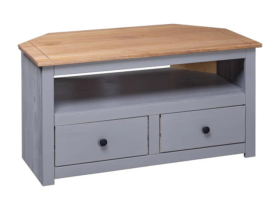 Meuble TV d'angle Gris 93x49x49cm Pin solide Assortiment Panama