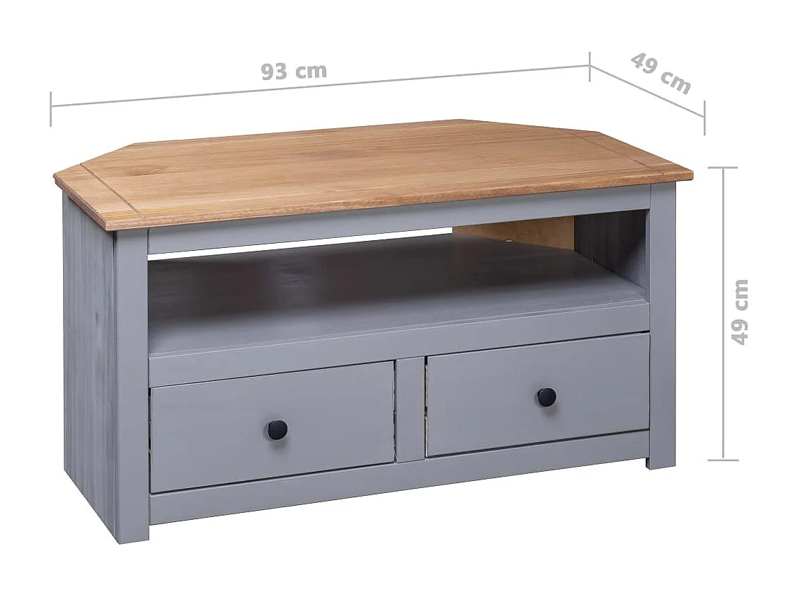 Meuble TV d'angle Gris 93x49x49cm Pin solide Assortiment Panama