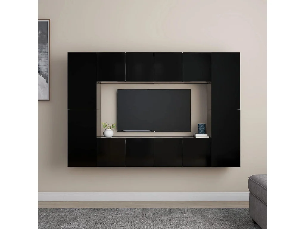 TV-meubelset 8-delig Zwart spaanplaat