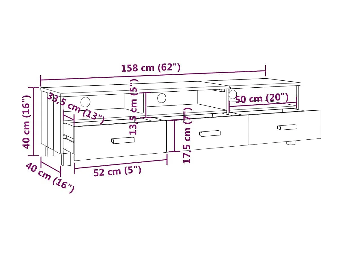 Meuble TV HAMAR Gris foncé 158x40x40 cm Bois massif de pin