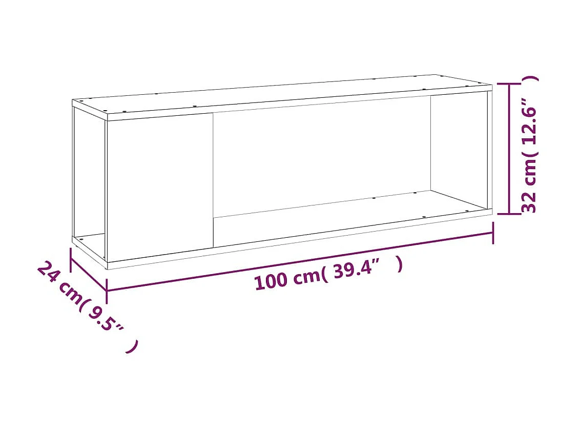 Meuble TV Chêne fumé 100x24x32 cm Bois d'ingénierie